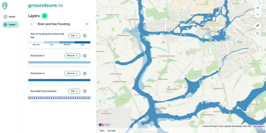 A view of groundsure.io layers page